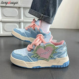 yellow Women Low-top heart Patchwork Women Sneakers Flat Platform Fashion Skateboard Shoes Mixed Color Students Chic