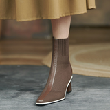 Ankle Boots Women 2023 Autumn Winter Retro Knitted Elastic Stockings Thick Heel Ankle Boots Pointed Thin Ankle