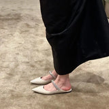 Shoes Shallow Pointed Toe Mules For Women 2023 Thin Heels Slippers Soft Beige Heeled Sandals Slides Fashion New Comfort