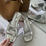 Summer Candy Leather Beach Shoes Women Bow Flat Slippers Women's Shoes Simple Slides Open Toe Flat Slippers for Women
