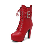 Women Ankle Boots Heels Leather Winter Shoes Lace Up Zipper Platform Pumps Crossdresser Sissy Men Boots US Size