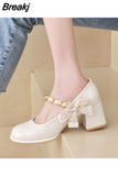 Shoes Summer High Heels Round Toe Lace-Up Sandals Ladies Slip On Shallow Mouth 2023 Branded Pumps Patent Leather Mary Jane