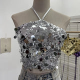 Heavy Industry Bling Bling Glide Hanging Neck Sling Vest One-Style Wrapping Tie With Large Bare Back Blouse