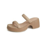 Extremely Simple Outer Wear Thick Soles One Word Half Support Small Round Head Raised Heel Slope Open Toe Sandals And Slippers Soft Soles For
