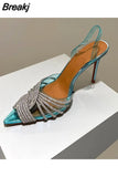 Woman Summer 2023 Pointed Toe Crystal Transparent Women Pumps Thin High Heel Slip-On Sexy Stiletto Ladies Designer