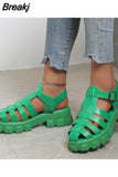 Womens Summer Sandals Hollow Flat Thick Bottom Roman Womens Sandals Buckle Womens Shoes Non-slip Outdoor Beach Shoes 2023