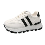 New Striped Large Women Thick Sole Board Shoes Front Lace Up Small White Shoes Low Top Casual Sports Sneakers