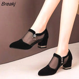 Women High Heel Shoes Mesh Breathable Pumps Zip Pointed Toe Thick Heels Fashion Female Dress Shoe Autumn Elegant