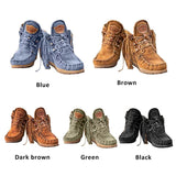 Women Ankle Boots Retro Medieval Faux Suede Leather Tassel Short Boot Round Toe Western Cowboy Boots Casual Shoes Size