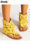 2023 Summer Fashionable Outdoor Sandals Boot For Women Faux Suede Tassel Decor Fashion Ankle Boot Walking Comfy