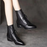 New Autumn and Winter Black All-match Women's Boots Pointed Toe British Style Square Heel Side Zipper Fashion