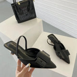 Spring Women Slingback Sandals Fashion Bow-knot Buckle Ladies Pumps Shoes Thin Low Heel Pointed Toe Slip On