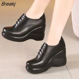Lace Up Wedges Shoes for Women 2023 Autumn Platform Pumps Woman High Heels Leather Office Shoes Ladies Plus Size
