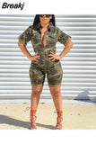 Size Women S-4XL 5XL Sexy Streetwear Camo Pockekts Zipper Sexy Jumpsuits Camouflage Printed Romper Playsuits Overalls