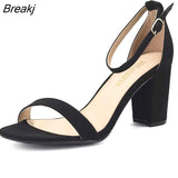 Women High Heels Sandals Women New Summer Shoes Woman Fashion Buckle Strap Square Heel Flock White Open Toe