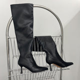 Modern Ladies Knee High Boots Pointed Toe Fashion Pleated Western Women Long Boots Shoes Female Pumps Heels