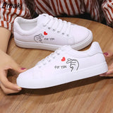 Spring Fashion Breathble Vulcanized Shoes Women's Sneakers PU Leather Platform Female Lace Up Casual Footwear White