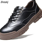 Genuine Leather Shoes Men Spring Autumn Brogues Flat Thick Sole Mens Casual Shoes Soft Cow Leather Male Footwear