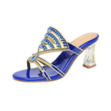 Drill Sandals Summer New Women's Sandals Middle Heel Fashion Crystal Thick Heels High Heels Wear Women's Slippers