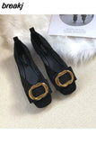 Women Shoes Brand Metal Decoration Flats Ballet Square Toe Flat Heels Ladies Lazy Loafers Soft Ballerina Female Zapatos De