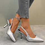 Women's Summer New Sexy Pointed Toe Simple Solid Color High Heels PU Leather Outdoor Casual Party Dress Women's