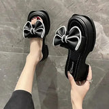 Women Slippers Summer Shallow Med Slides Platform Fashion Butterfly-Knot Shale Female Beach Soft Luxury Sabot