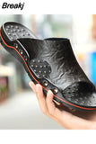 Men Slippers Genuine Leather Breathable Clogs Sandals Beach Classics Leather Slides Outdoor Flip Flops Plus Size Men