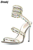 Crystal Ankle Strap Women's Sandals Peep Toe High Heels Shoes Summer Gladiator Sandals Women Luxury Designer