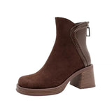 Spring and Autumn New Round Head Solid Color Frosted Leather Top Back Zipper Thick Bottom Waterproof Platform Women's