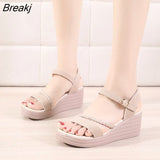 New Comfortable Walking Fashion Black All-match Casual Solid Color Platform High Heels Wedges Women's Summer