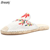 hot selling true flat platform hemp rubber slipper casual floral Sapatilas Sapato women's canvas shoe flat