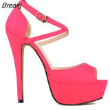 Women Pumps Fashion Platform Peep Toe Matte Leather Buckle Bride Shoes Woman Sexy Extremely High Heels