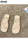 Womens Summer New 2023 Beach Fashion Sexy Flat Casual Cross Tie Open Toe Dress Fairy Black Roman Sandals Womens