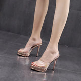 Women Summer 2023 Sexy high-heeled Slides Nightclub Waterproof Ladies Sandals Black Thick Bottom Fine Heel 12cm