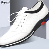 Men's Shoes, Men's Leather Shoes, Men's Leather Casual Inner Increase Korean Version of Sneakers, White Low-top Shoes