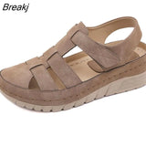 Hollow Sandals Women's Wedge Thick Bottom 2023 Summer New Round Toe Retro Roman Shoes Premium Orthopedics Women's