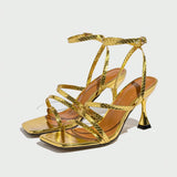 Breakj Women's Snakes With Ankle Plating Square Head Gold High Heels High