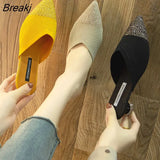 Spring New Net Celebrity Rhinestone Pointed Toe Women Sandals Wear Baotou Half Slippers All-match Cat and Mule Shoes