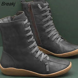 Women Autumn Vintage Zipper Lace Up Ankle Boots Ladies Retro Leather Shoes Woman High Top Shoes Women's Female Fashion