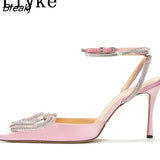 Summer Party Wedding Women Pumps Sandals Elegant Pink High Heels Stiletto Fashion Heart Shape Crystal Buckle Female