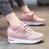 Women Sock Shoes Platform Sneakers Breathable Mesh Height-increasing Lace up Chunky Shoes Female Casual Flats Walking