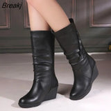 Women Boots 2023 Winter New Mid Calf Boots Fashion Zipper Wedge Platform Winter Boots Botas De Mujer Plus Size Women