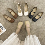 Mary Jane Shoes Flat Soles Women's Shoes 2024 Autumn New Round Head Lovely Small Leisure Leather Shoes Women's