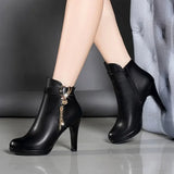 Women Boots Autumn and Winter Black Round Head Ankle Boots for Women Thin Heel Zipper Female Short Boots Botas