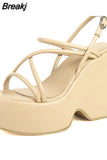 Wedge Heels Sandals For Women 2023 Summer Chunky Heeled Casual Ankle Strap Fashion Women Sandals