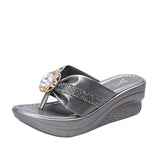 Women Summer Slippers Ladies Glitter PU Wedges Shoes Female Casual Slingbacks Sandals Comfortable Platform