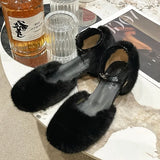Sandals Med Block Heels Female Shoe All-Match Mary Jane New Medium Chunky Girls Closed Beige Clear Comfort Summer Fashion