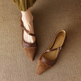 Brown Pointed Single Shoes Nuzhen Soft Leather 2024 New Flat-Heeled Shallow Ladle Shoes With French Flat