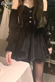 Black Velvet Dress Evening Party Long Sleeve Y2k Mini Dress Women Vintage Elegant One Piece Dress Korean 2023