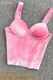 Women Retro Velour Crop Top Sexy V-neck Padded Spaghetti Strap Sleeveless Backless Camis Top Solid Summer Club Party Tank